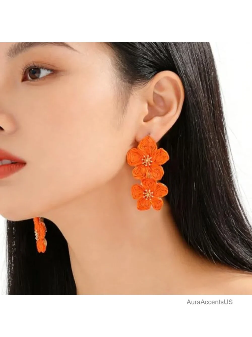 Handwoven Raffia Drop Earrings Boho Flower Dangle Statement Jewelry